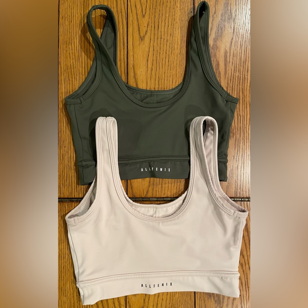 EUC Allfenix Contour Bras, size small, beige and olive green